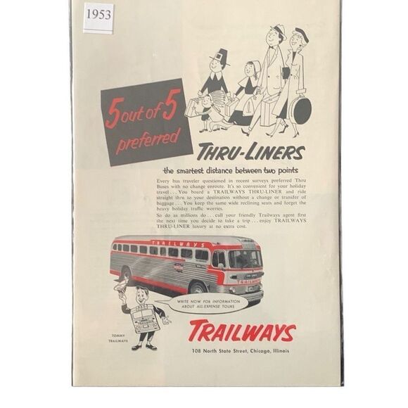 Vintage 1953 Trailways Thru-Liners Ad Advertisement - Picture 4 of 4